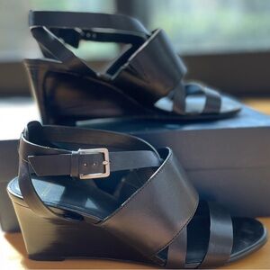 *New* Cole Haan Helena Black Leather Wedge Sandals sz 7